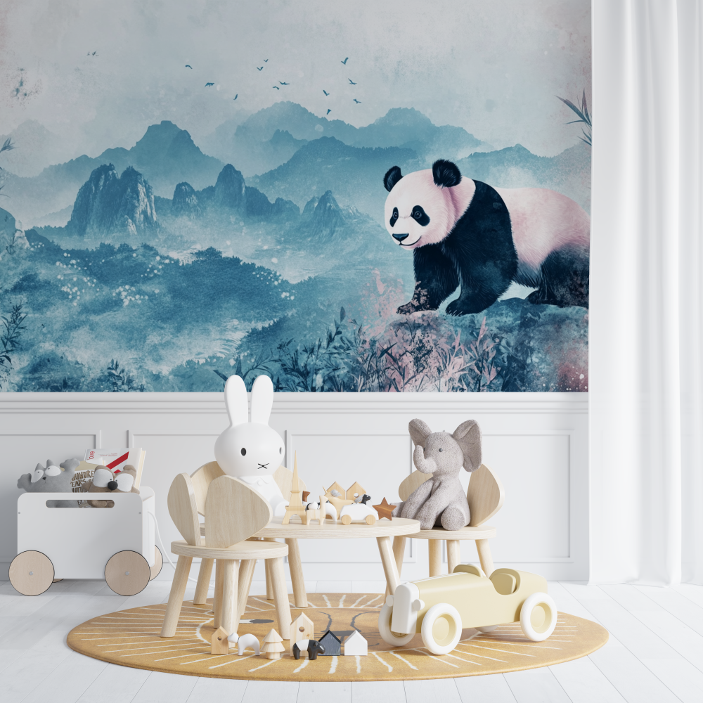 Papier peint panda et paysages doux chambre de bebe