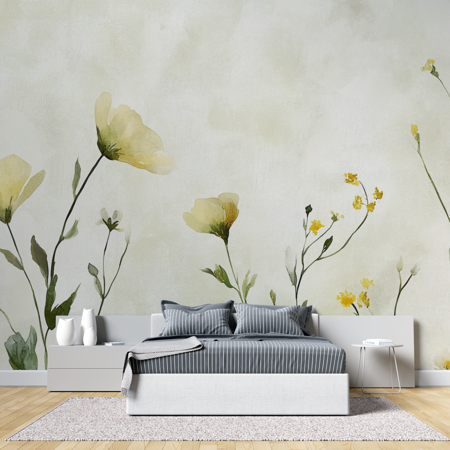 Papier peint fleur de papyrus tete de lit