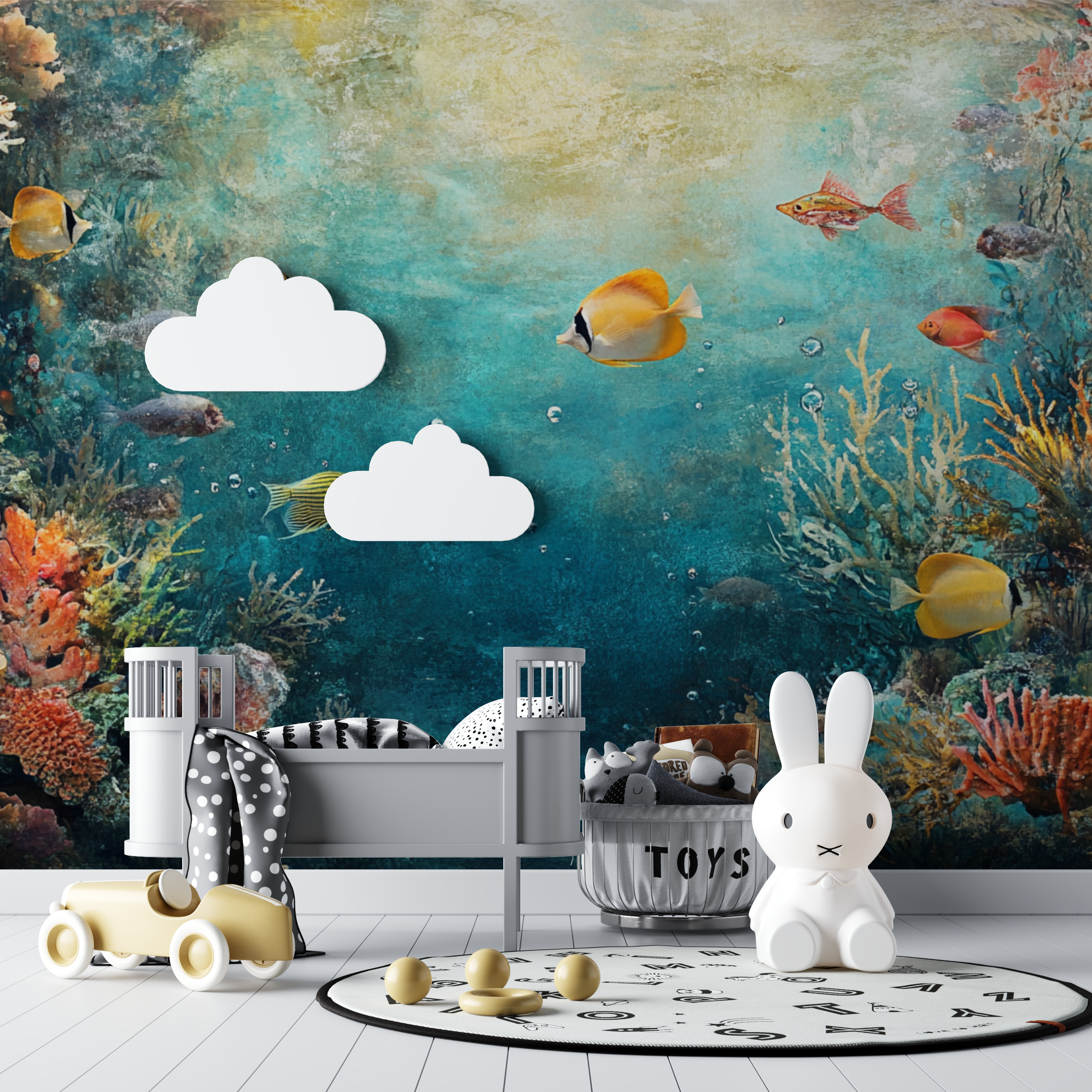 Papier peint marin fonds marins et poissons bebe tipi