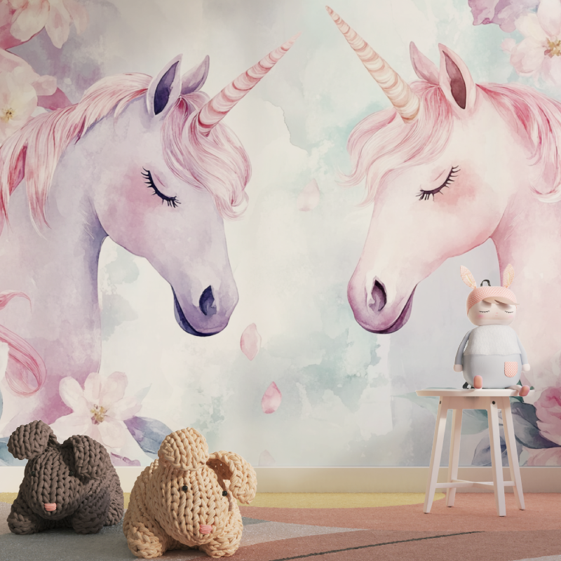 Papier peint tapisserie licorne duo tapisserie pour fille