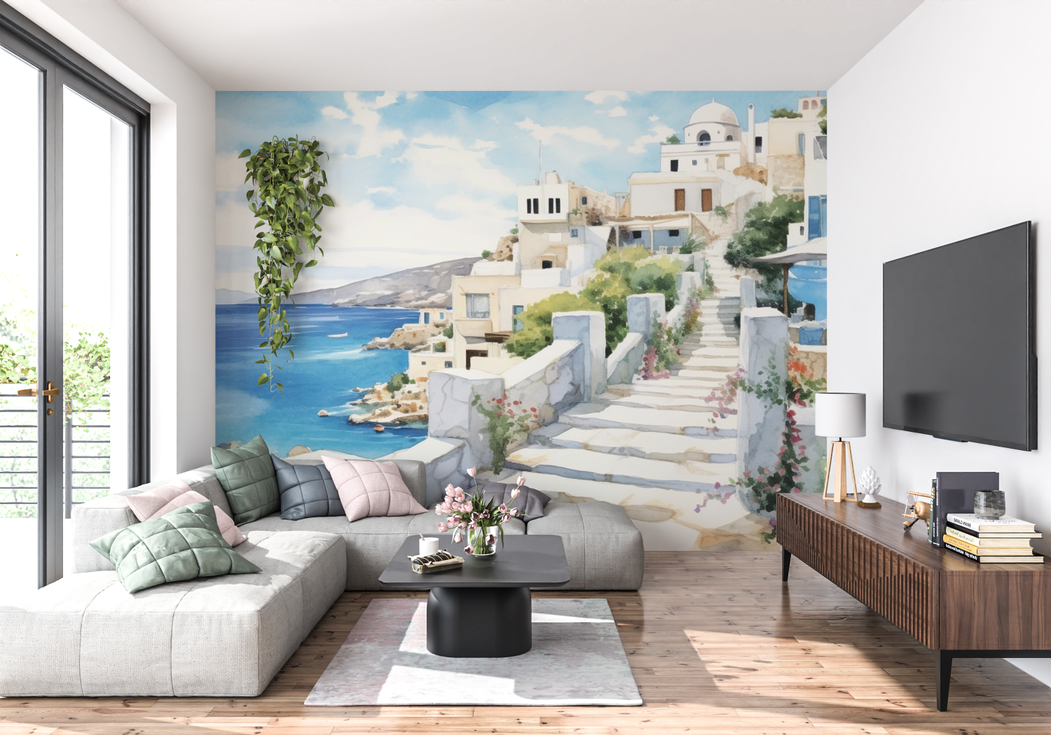 Papier peint aquarelle peinture...erraneen panoramique 4murs