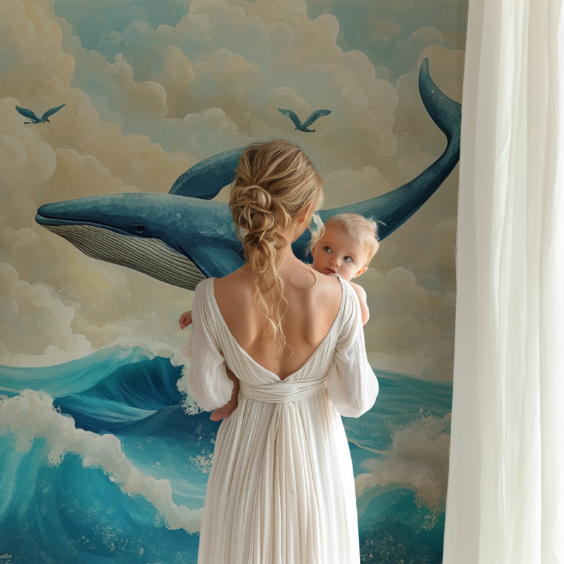 Papier peint marin paysage et baleine bb123