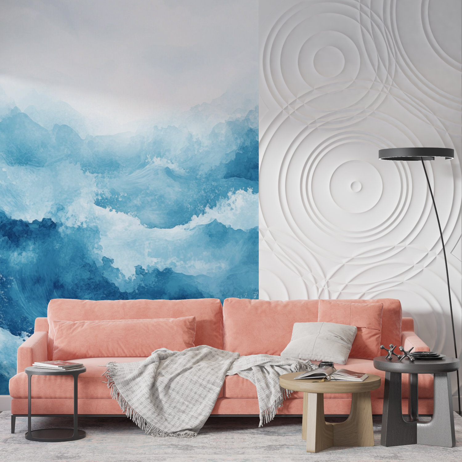 Papier peint aquarelle grande vague dynamique mur