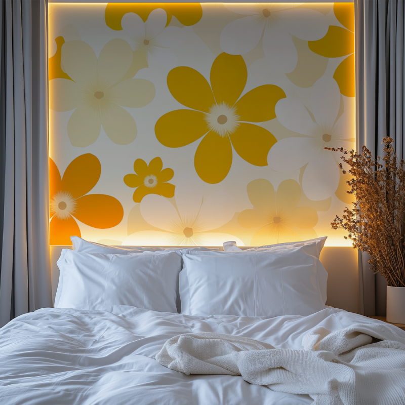 Papier peint vintage jaune fleurs chambre premium