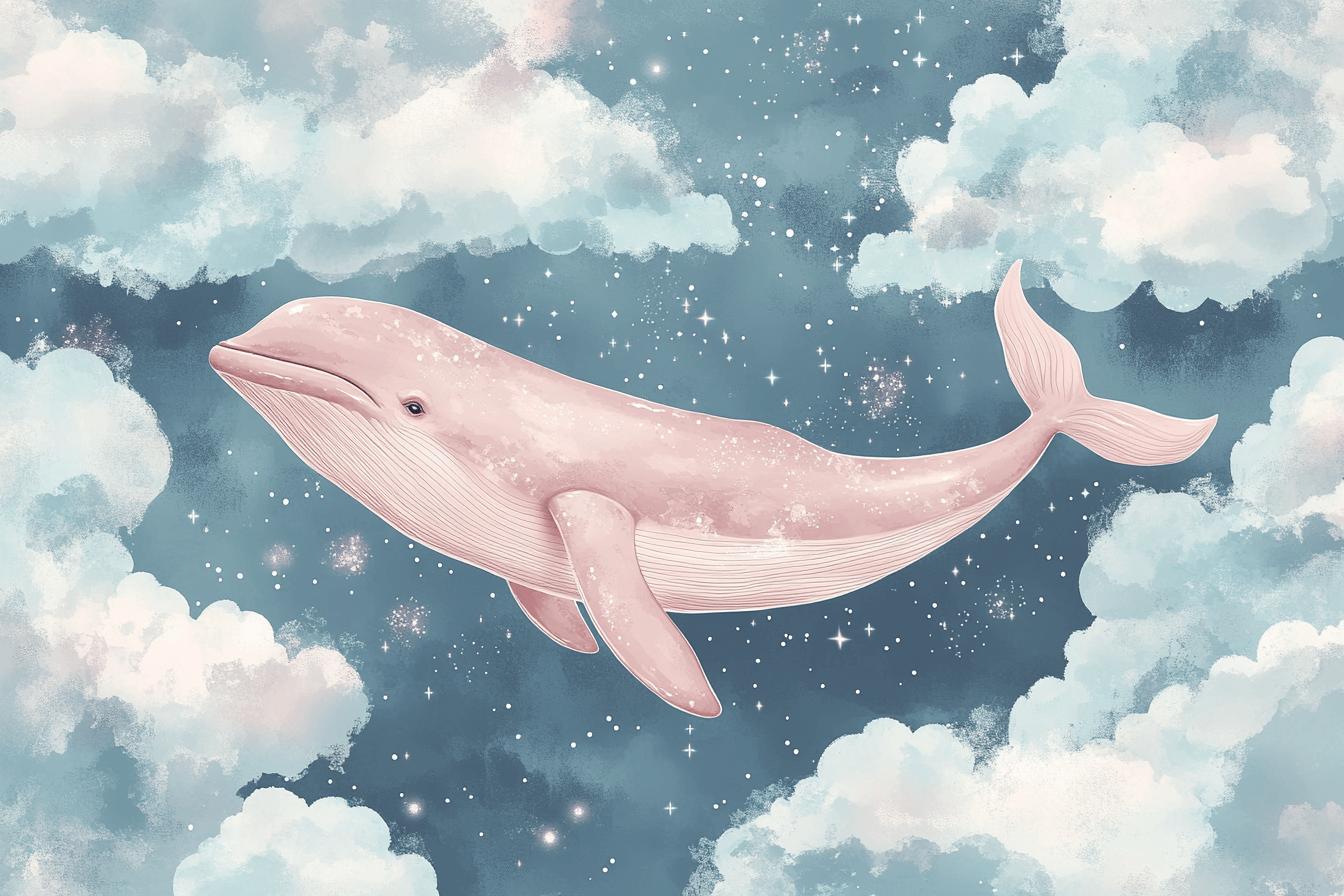 Papier Peint Fille Classique Baleine et Nuage Rose