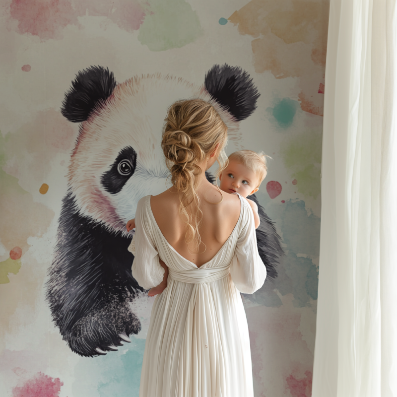 Papier peint panda et couleurs pastel bb123