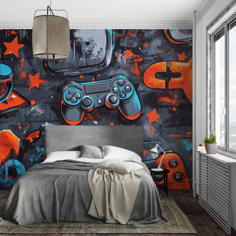 Papier peint gamer manette gaming piece ados