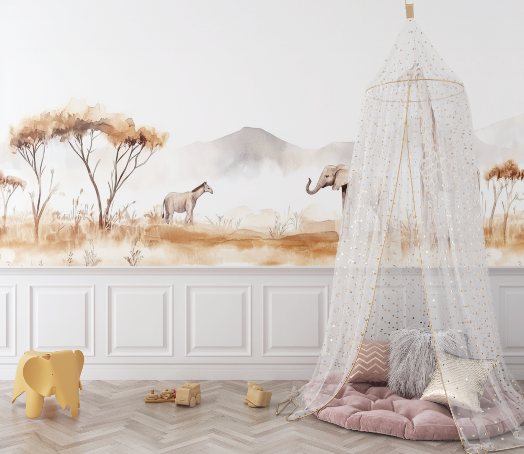 Papier peint animaux savane douce bebe