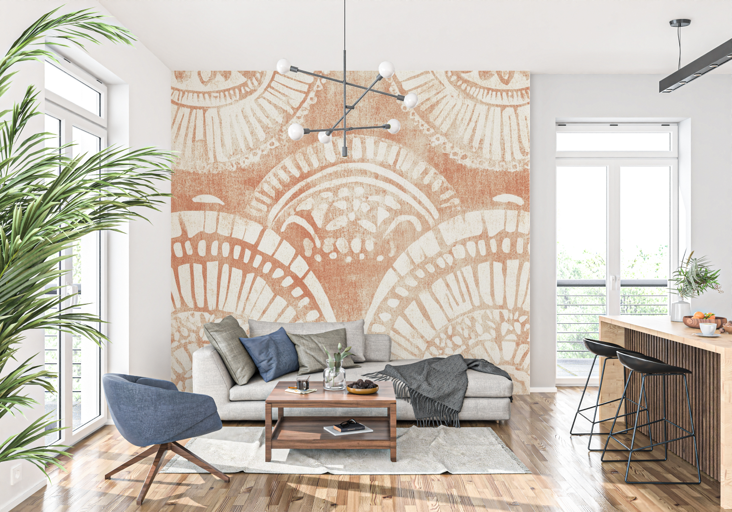 Papier peint terracotta ambiance boheme tapisserie