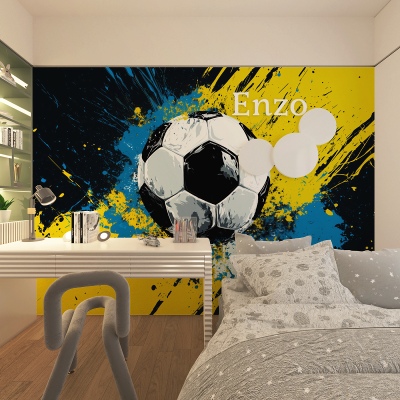 Papier peint prenom ballon de foot chambre adolescents