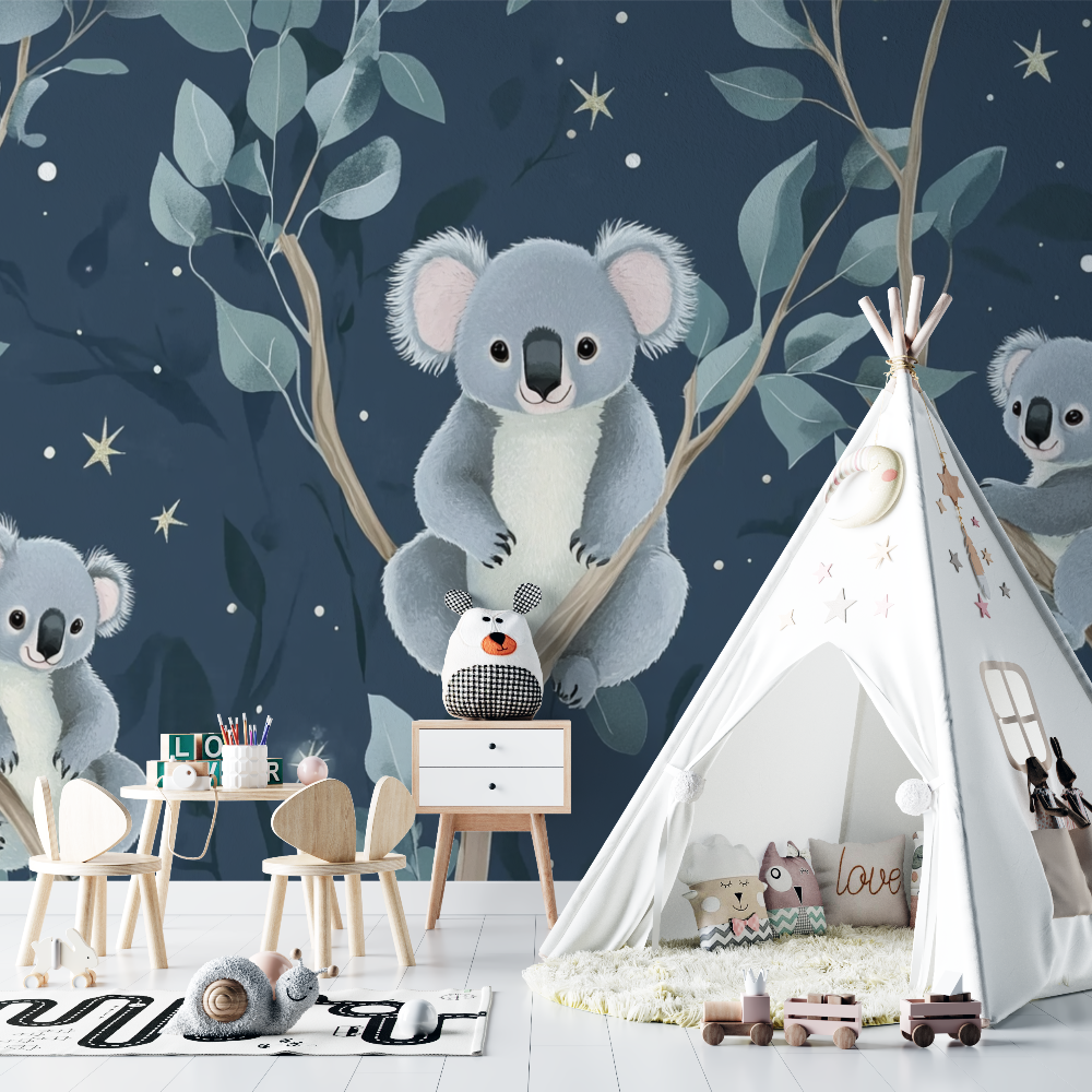 Papier peint koala et silence etoile chambre bebe