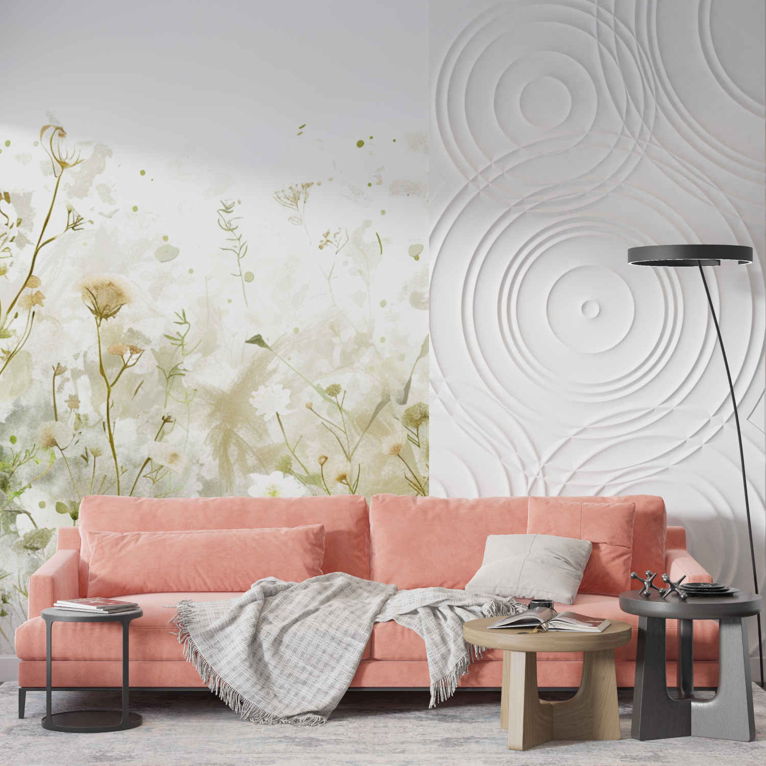 Papier peint aquarelle fleurs dessin mur