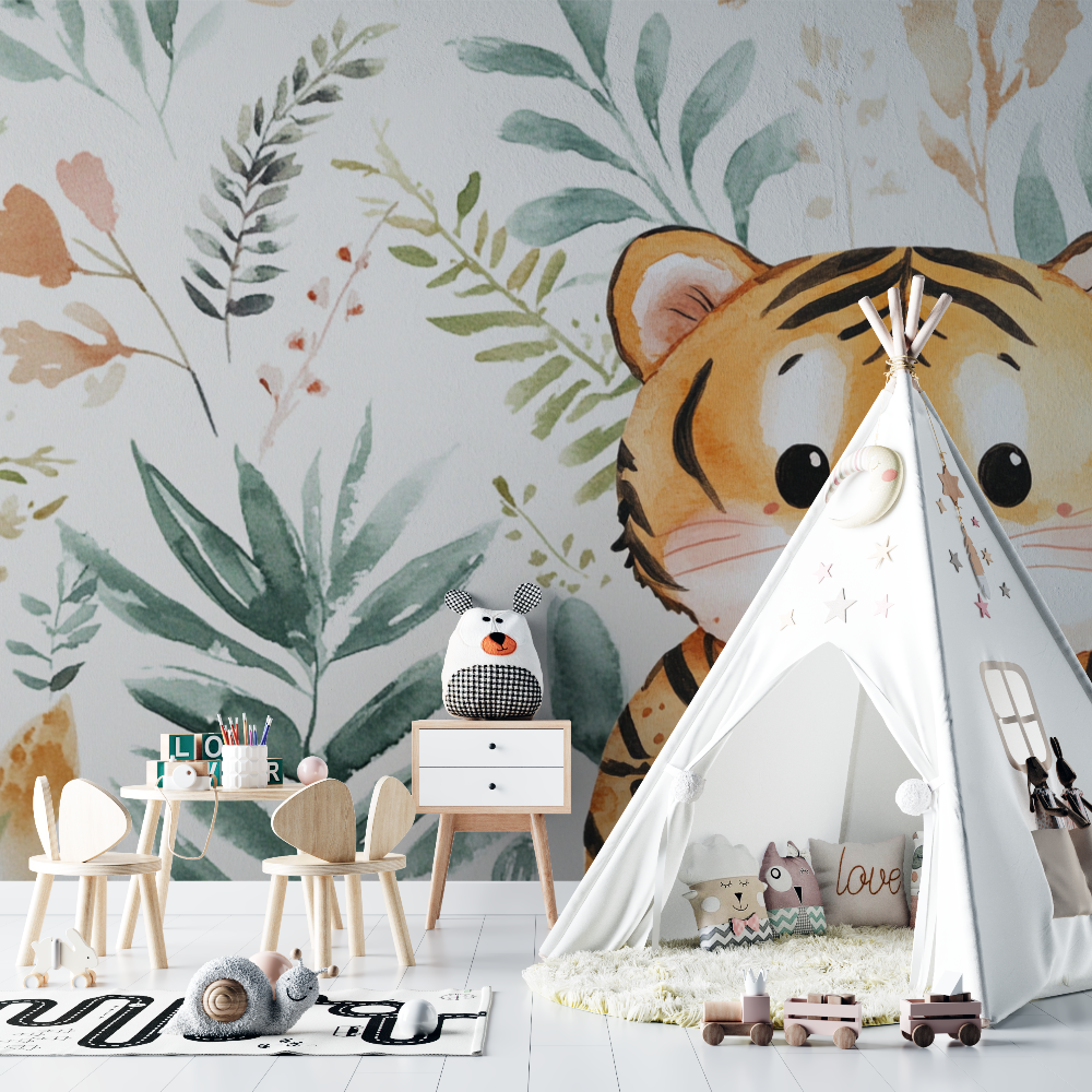 Papier peint tigre scandinave chambre bebe