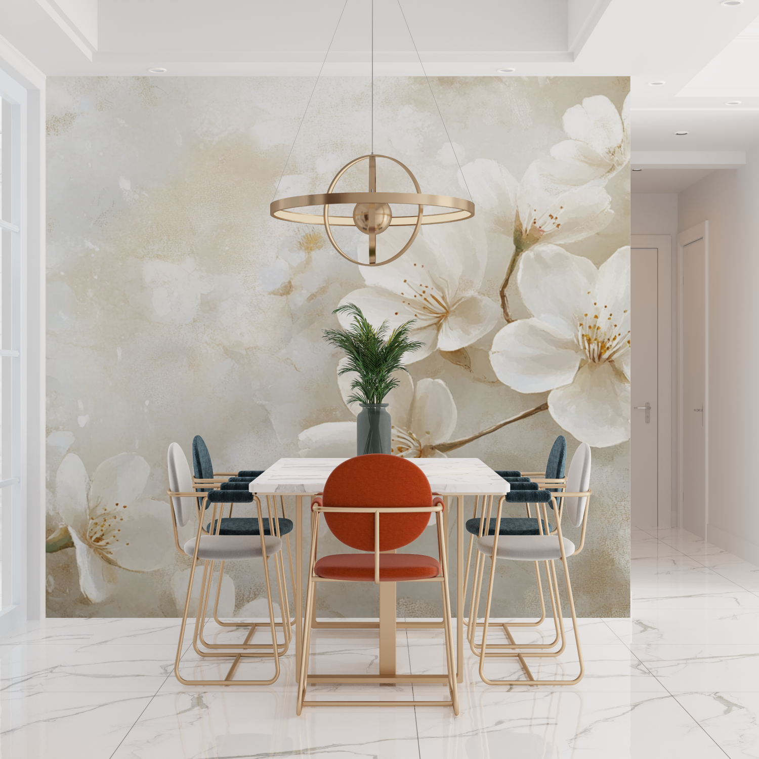 Papier peint aquarelle fleurs blanches abstraites tendances