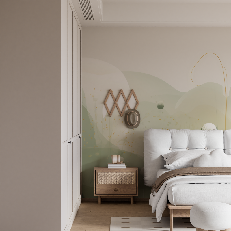 Papier peint aquarelle nature verte mural