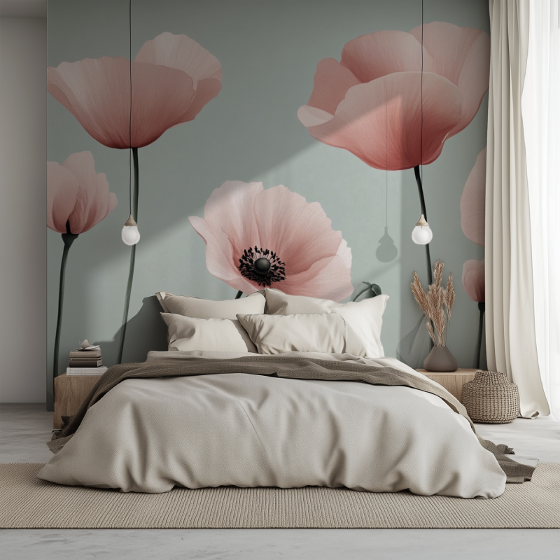 Papier peint fleur espacee lit 1234