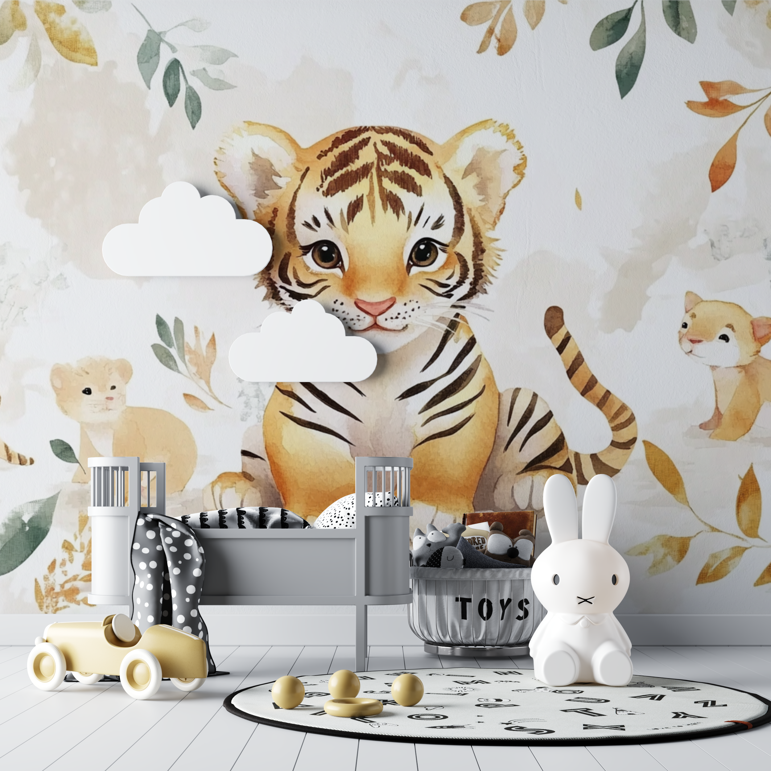 Papier peint tigre et animaux de la foret bebe tipi