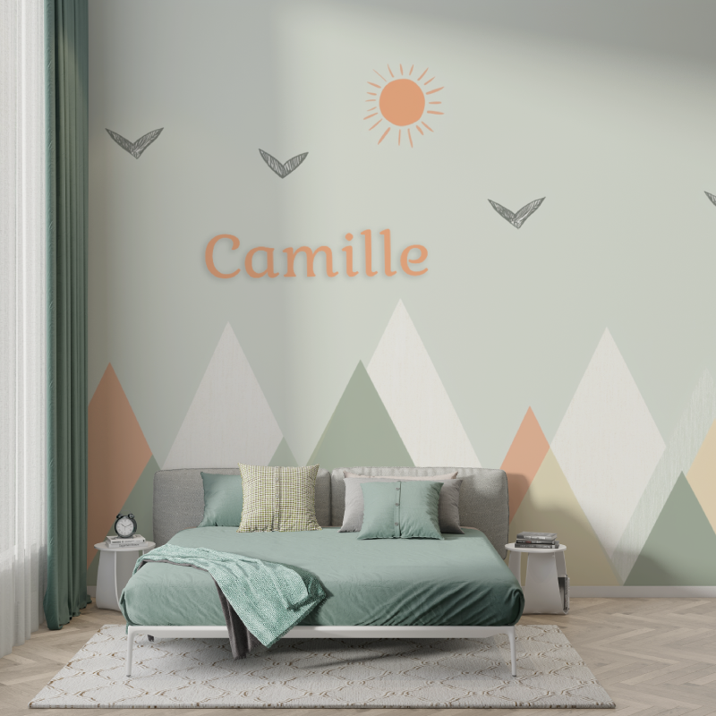 Papier peint prenom scandinave vert murs