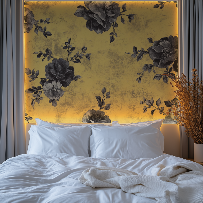 Papier peint vintage jaune gris chambre premium