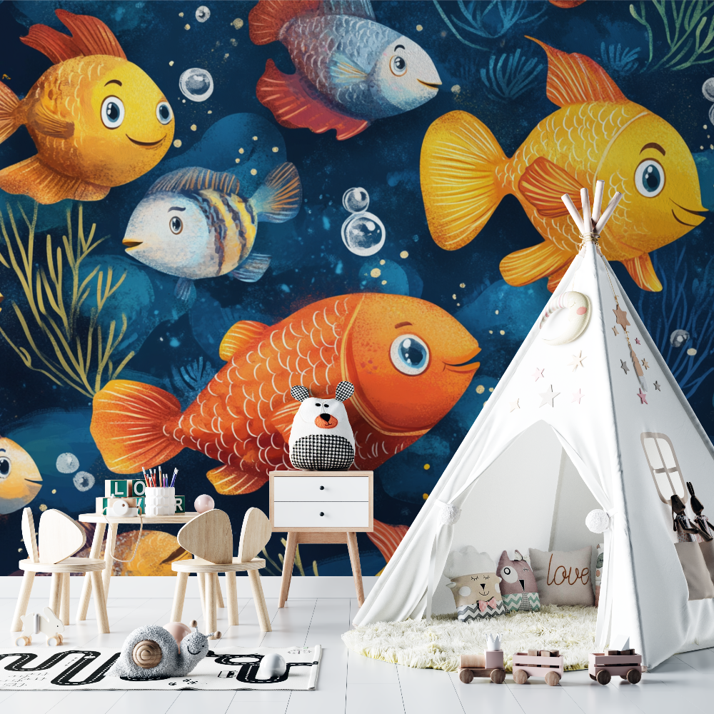 Papier peint marin pieuvre et poisson chambre bebe