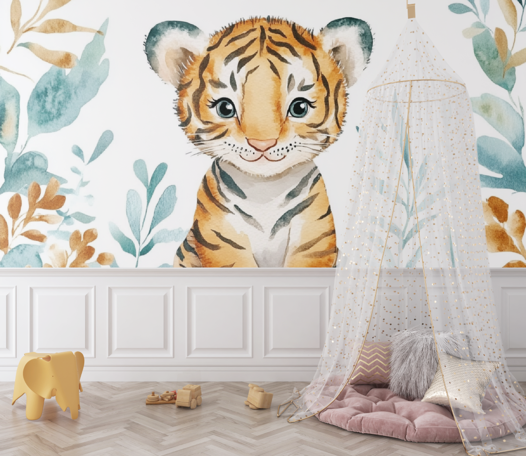 Papier peint tigre et motifs minimalistes bebe