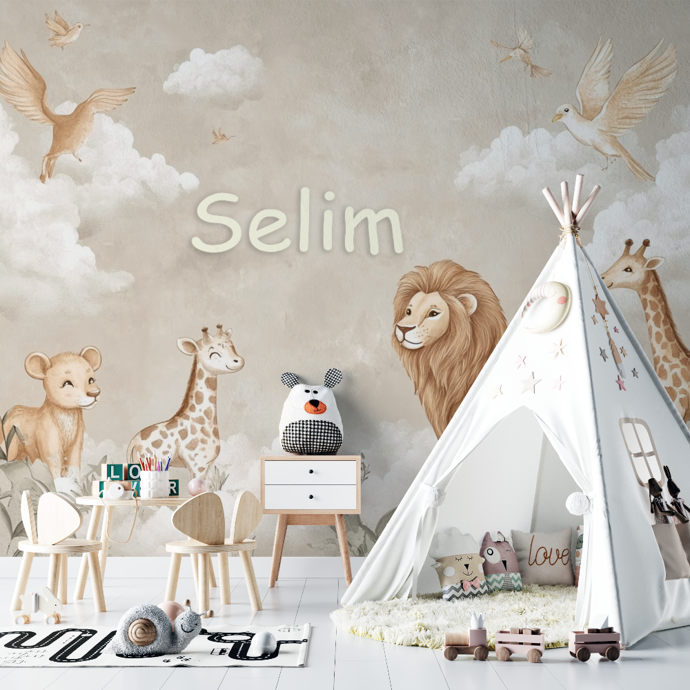 Papier peint prenom beige chambre bebe