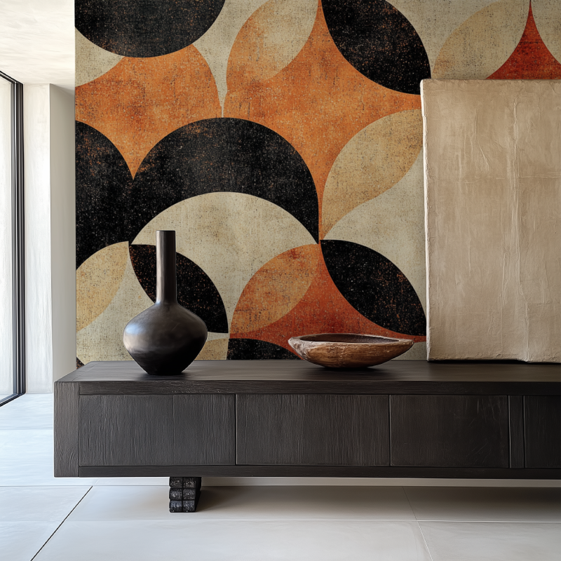 Papier peint vintage orange geometrique salle manger papier