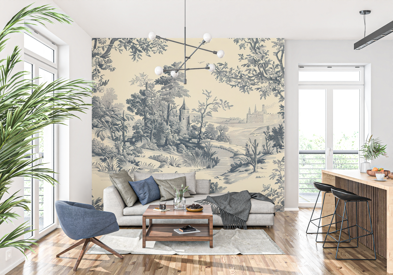 Papier Peint Toile De Jouy Chateau - francais