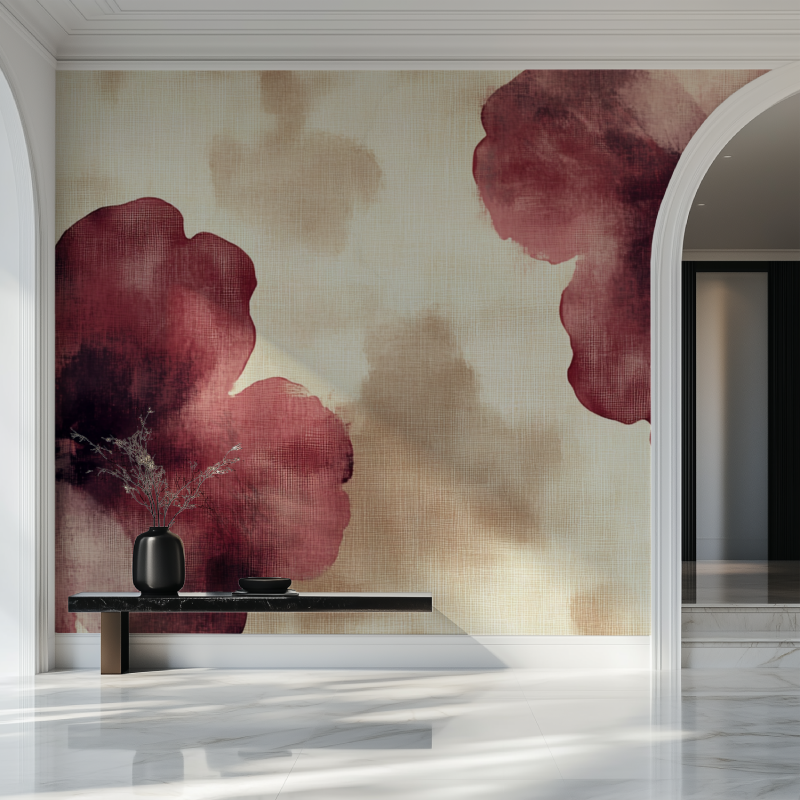 Papier peint fleur bordeaux salon beau