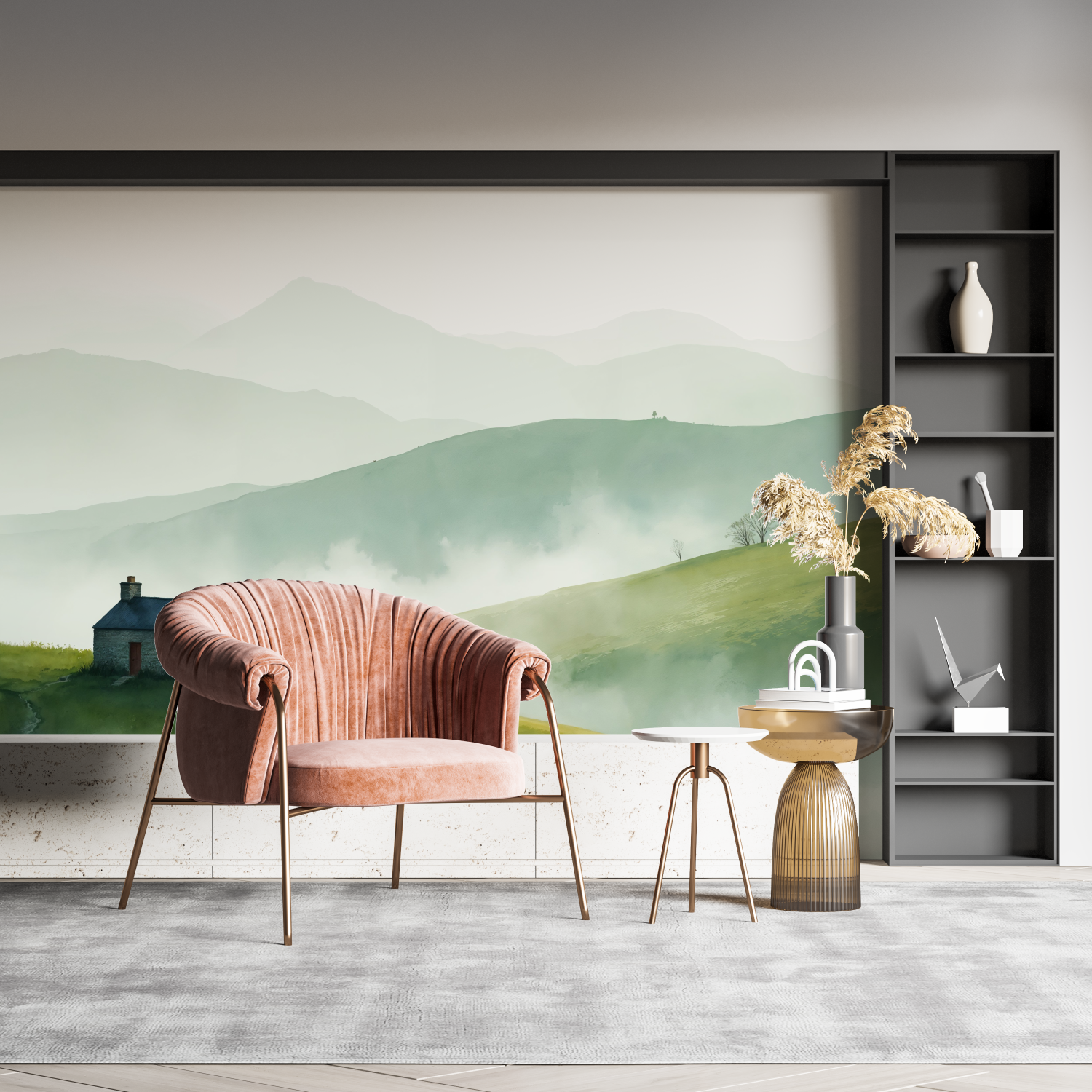 Papier peint aquarelle campagne pano mural