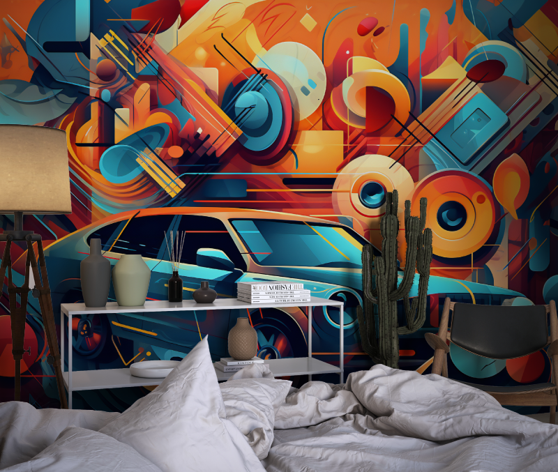 Papier peint voiture multicolore chambre dado1