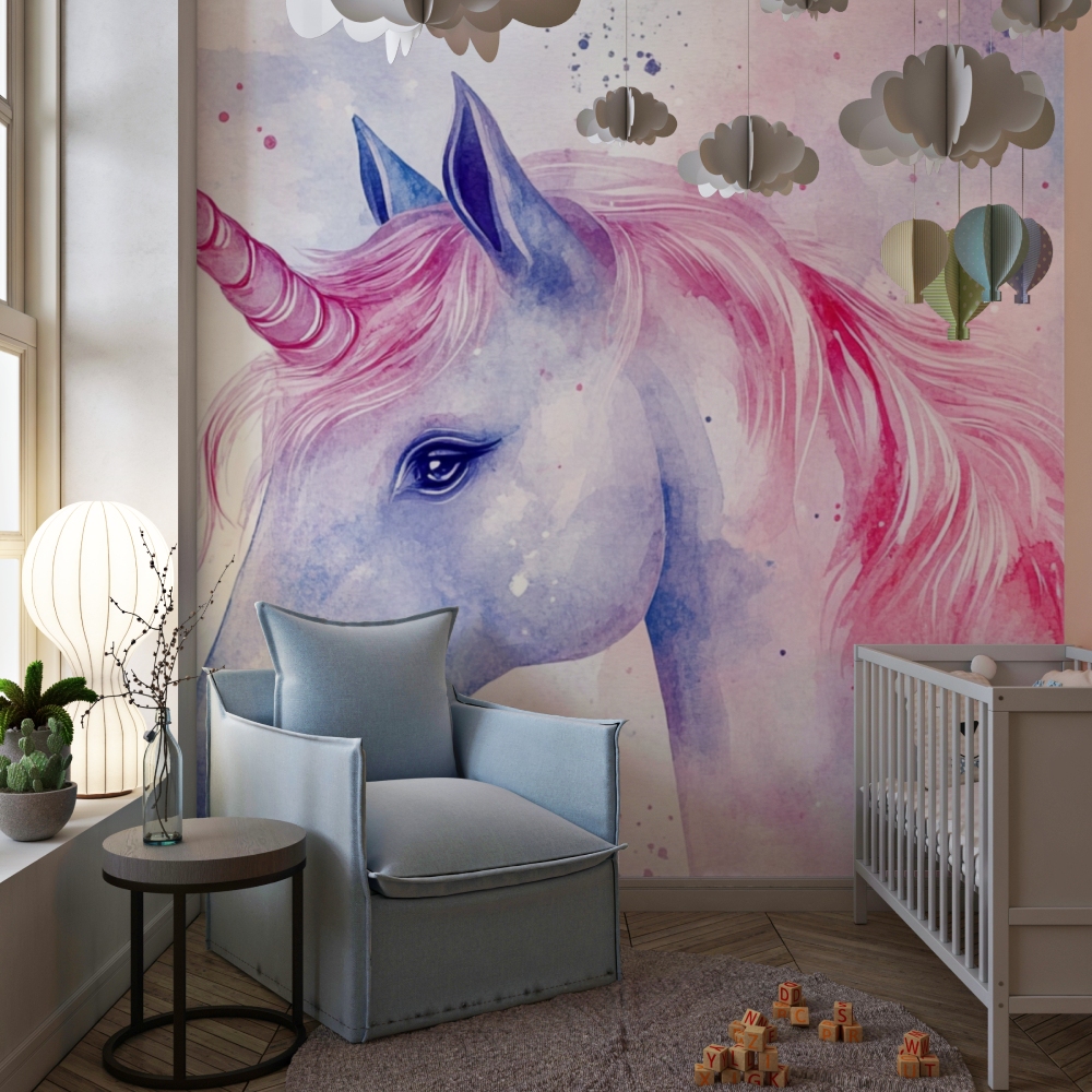 Papier peint rouleau licorne finesse chambre de fille