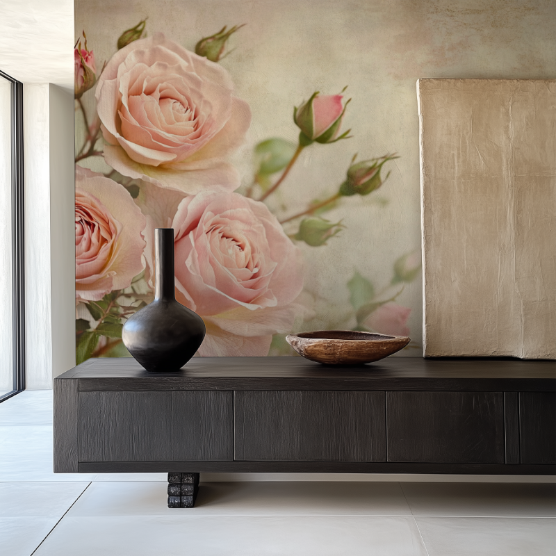 Papier peint vintage rose poudre salle manger papier