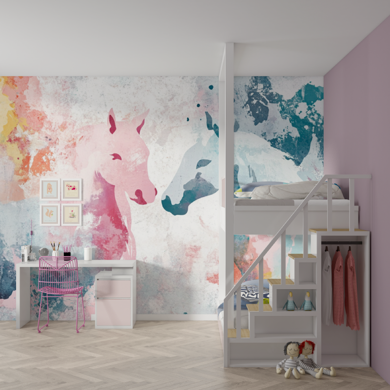Papier peint licorne fille animation 3d mur chambre fille