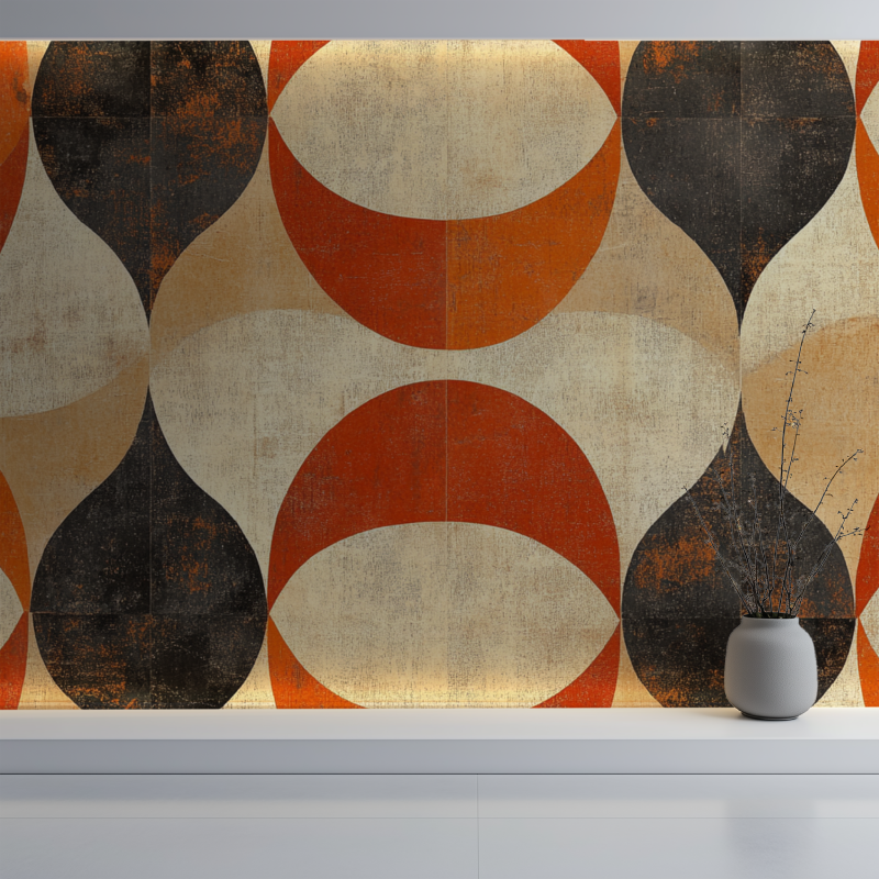 Papier peint vintage geometrique mur blanc