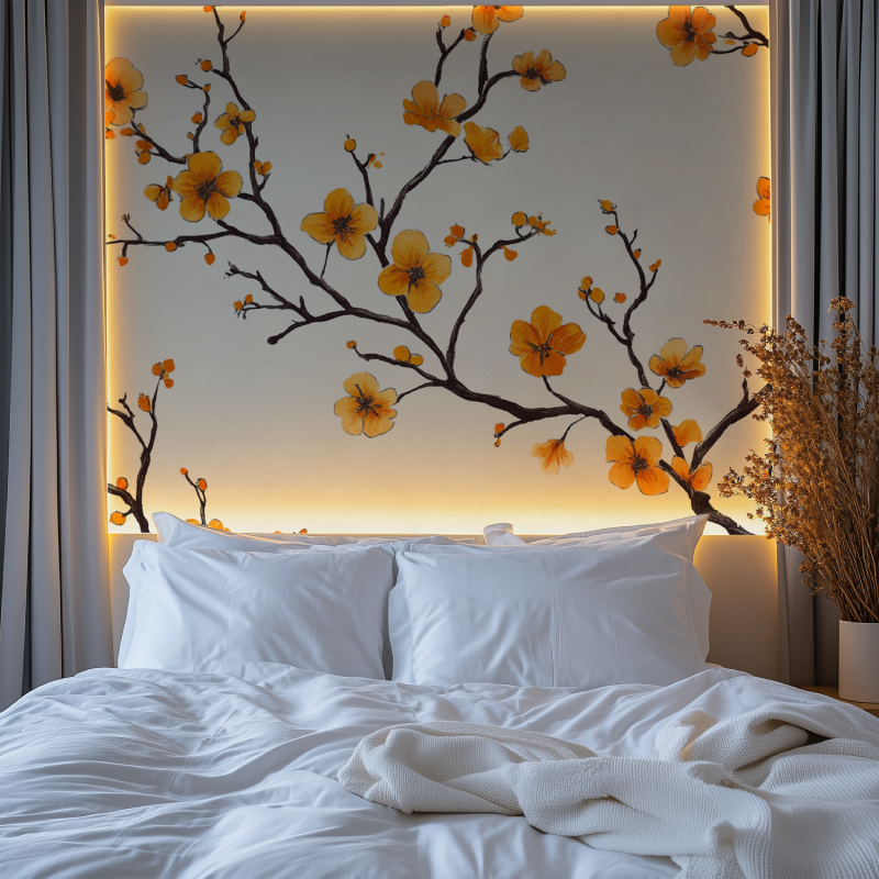 Papier peint vintage fleurs orange chambre premium