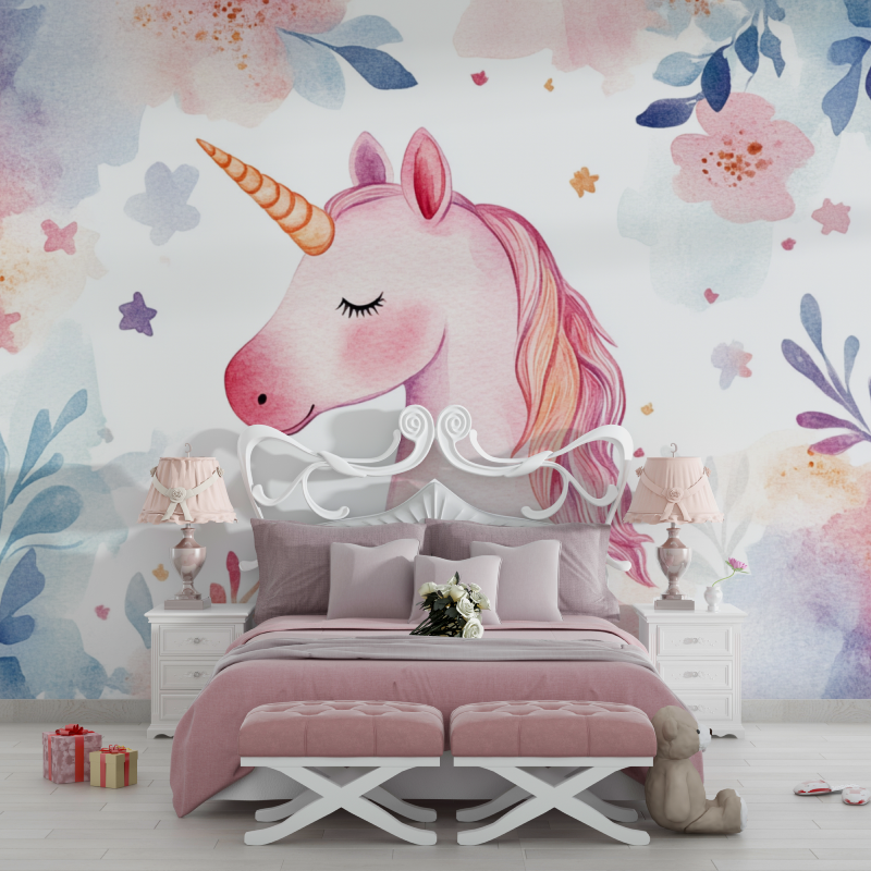 Papier peint licorne motif enchantement chambre filles