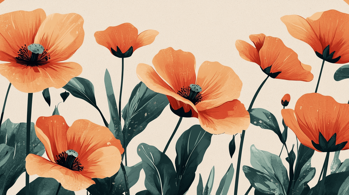 Papier Peint Vintage Fleurs Oranges