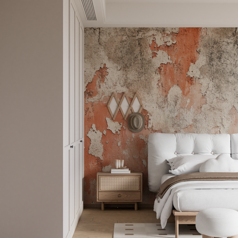 Papier peint terracotta effet beton cire mural
