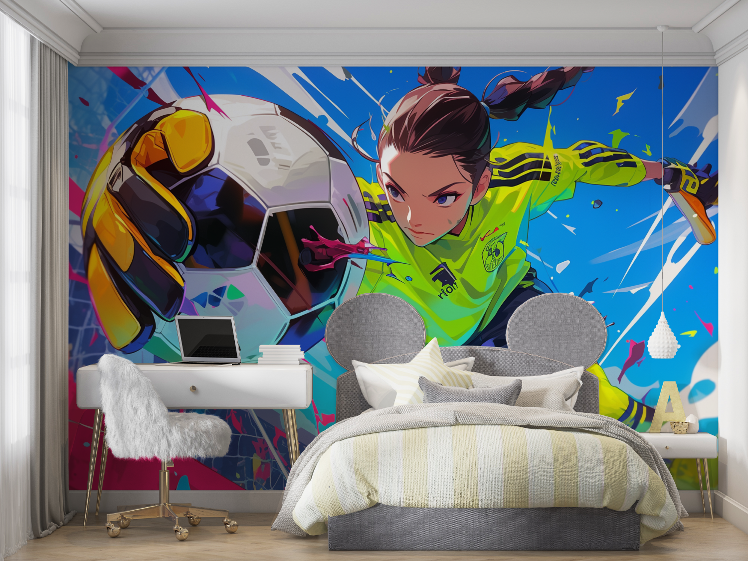 Papier peint 3d ballon foot anime mur chambre panoramique