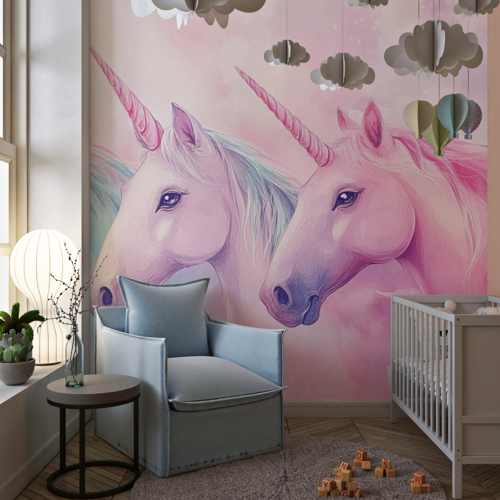Papier peint licorne trio feerique chambre de fille