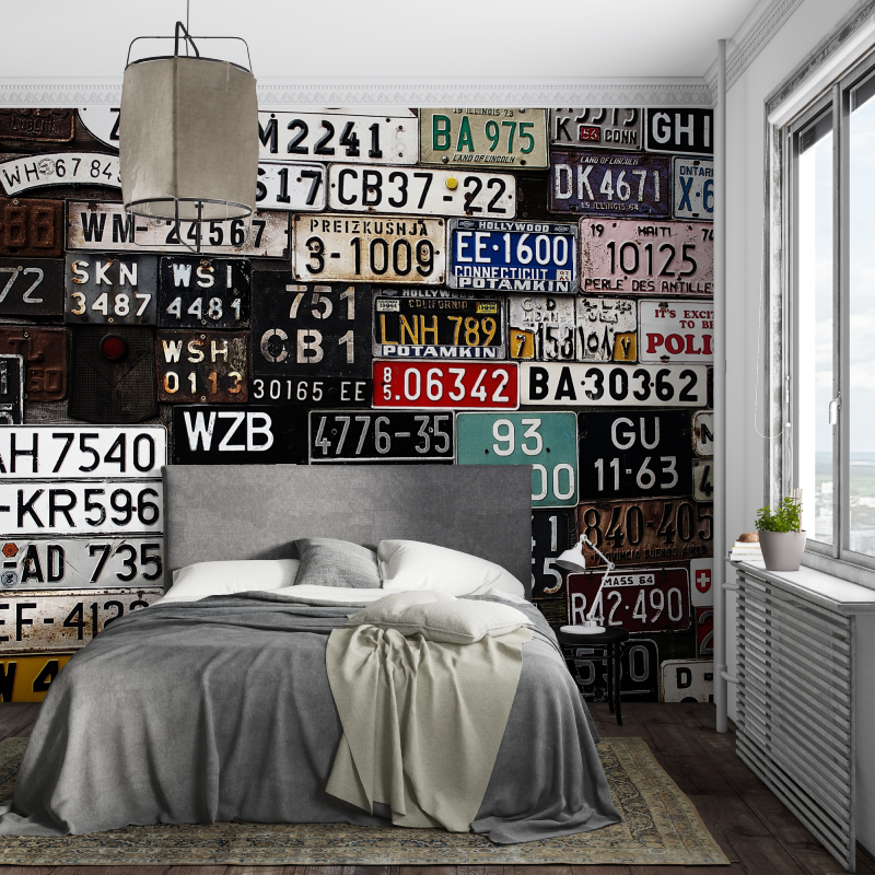 Papier peint plaque de voitures piece ados