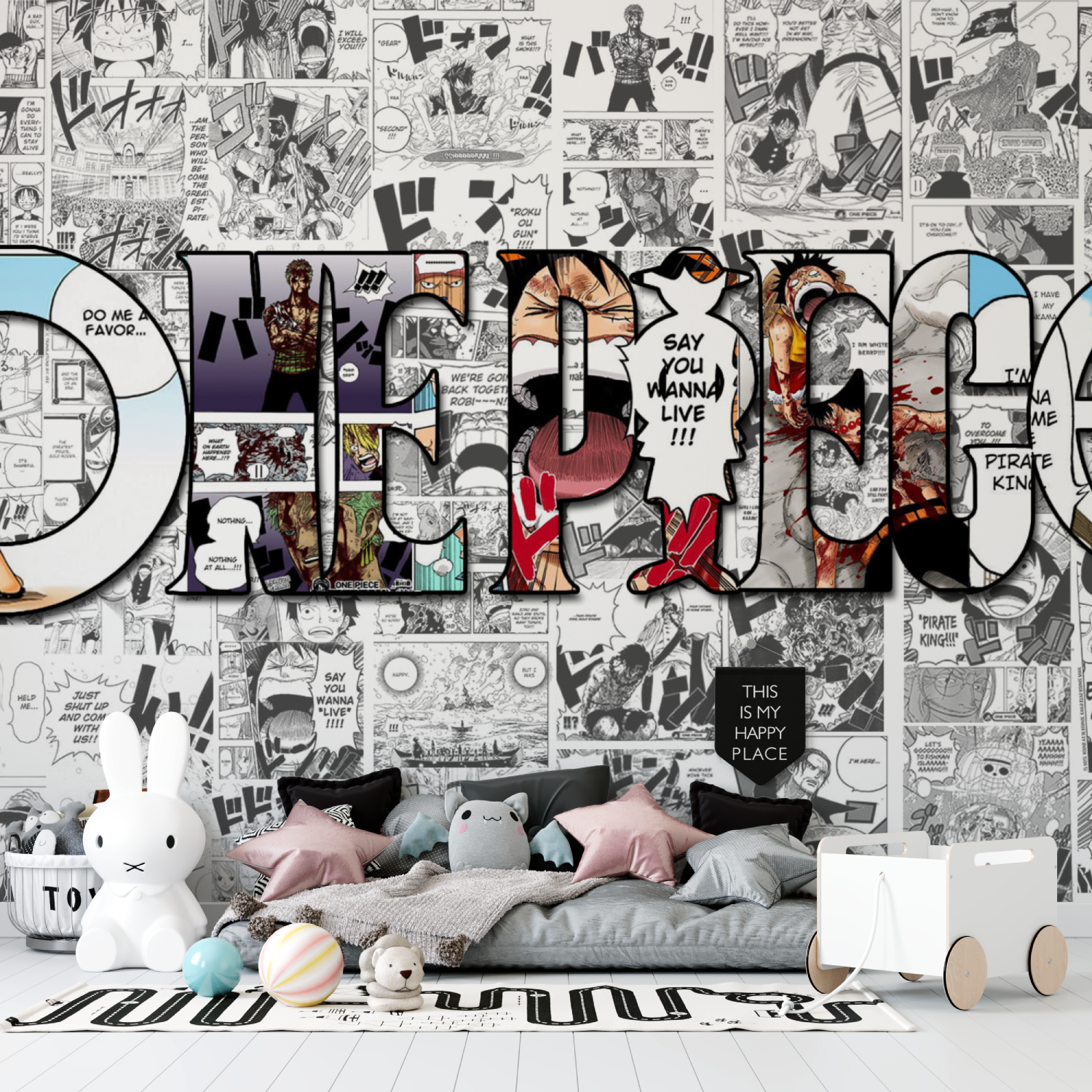 Papier Peint One Piece Journal Noir Et Blanc - mur chambre panoramique