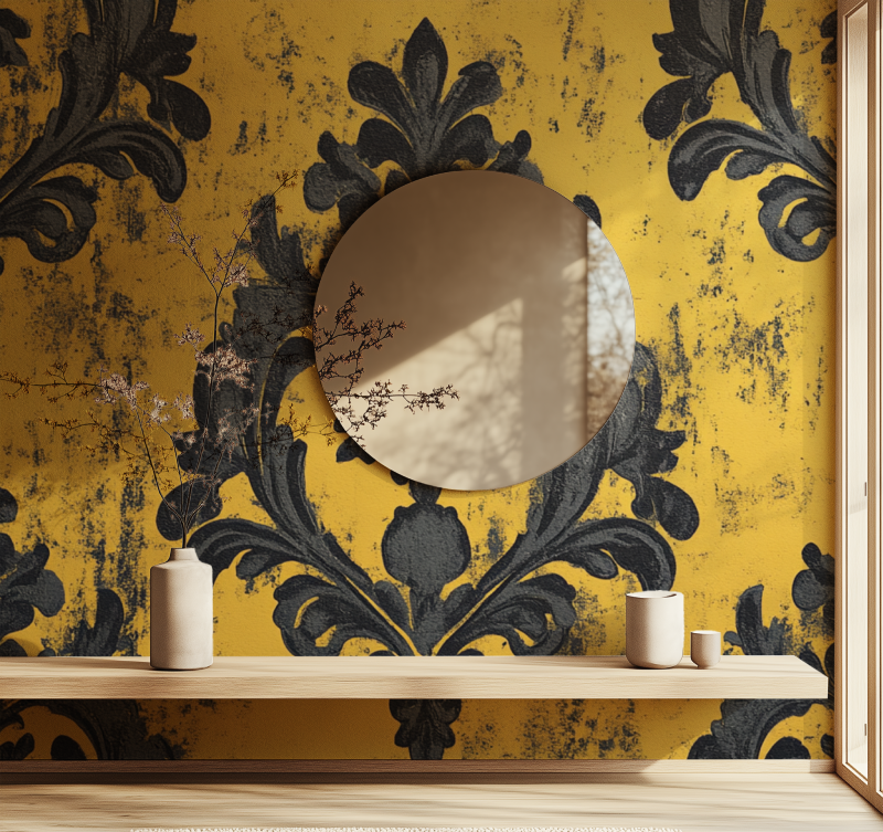 Papier peint vintage jaune et noir miroir