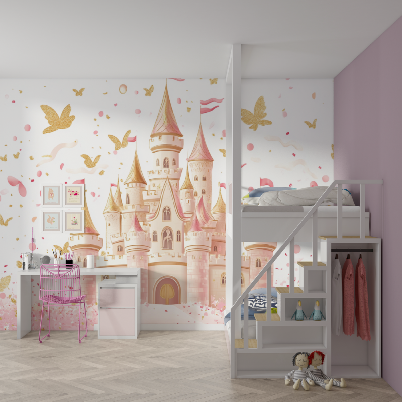 Papier peint princesse chateau de fete mur chambre fille