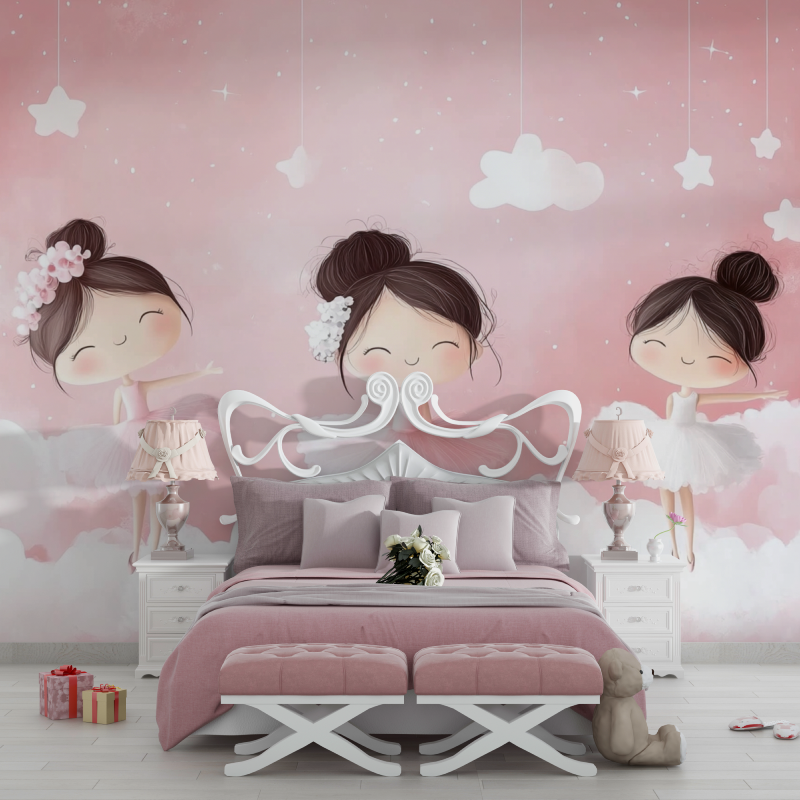 Papier peint princesse trio ballerines chambre filles