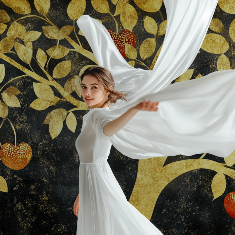 Papier peint arbre fruit dore modele