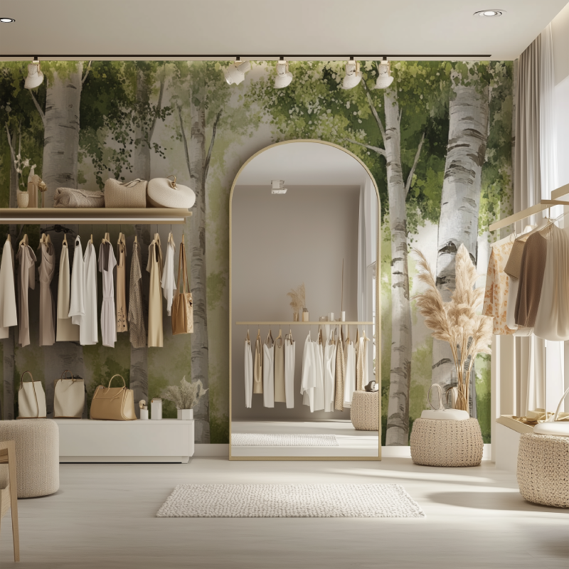 Papier peint arbre foret de bouleau dressing