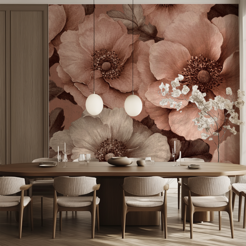 Papier peint xxl grande fleur vintage salle manger tendance