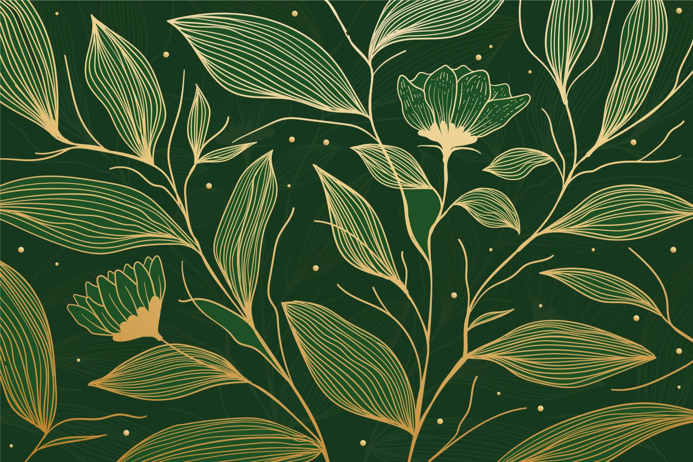 Papier Peint Doré Et Vert
